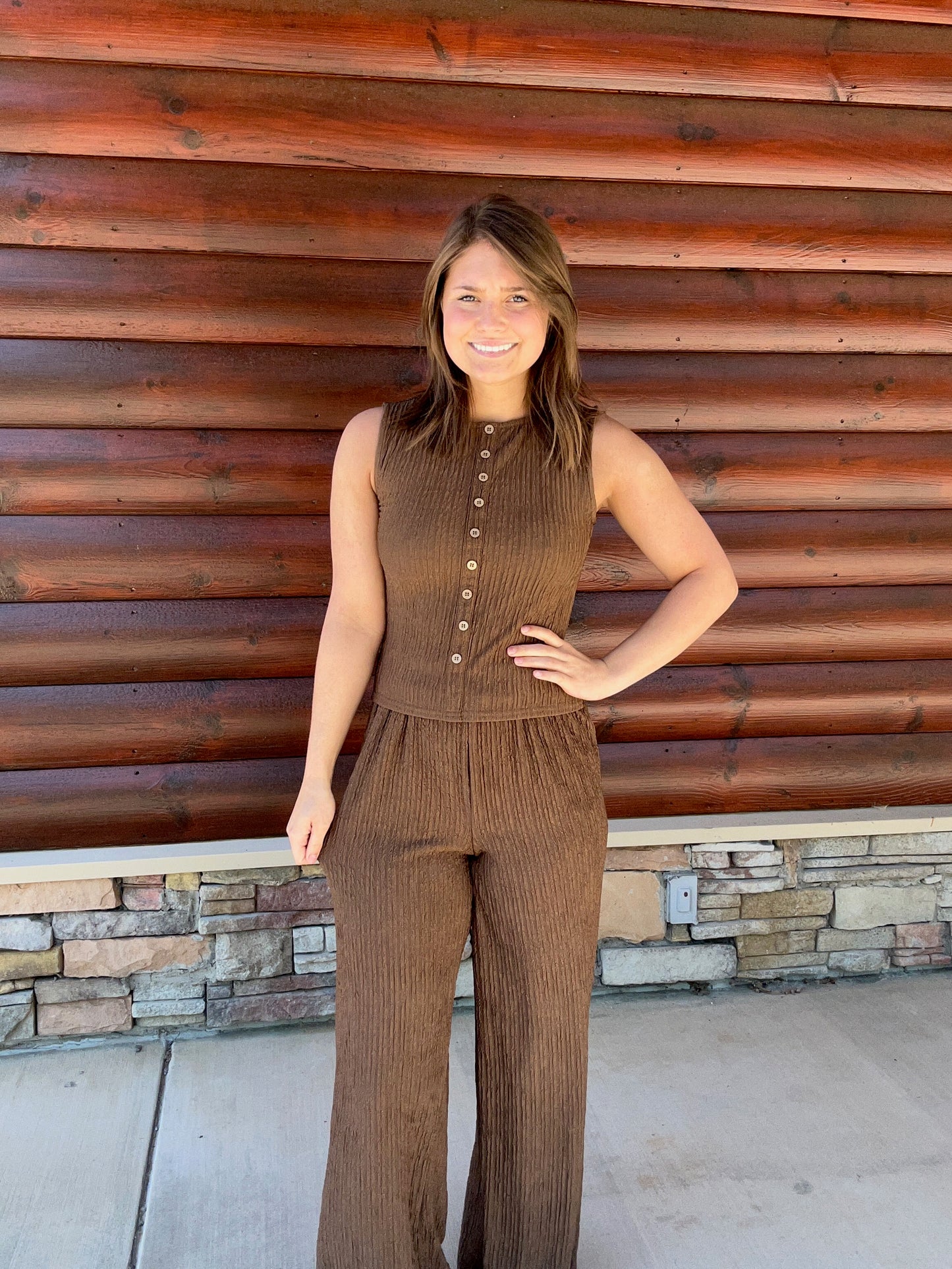 Textured Knit Elastic Waist Pants