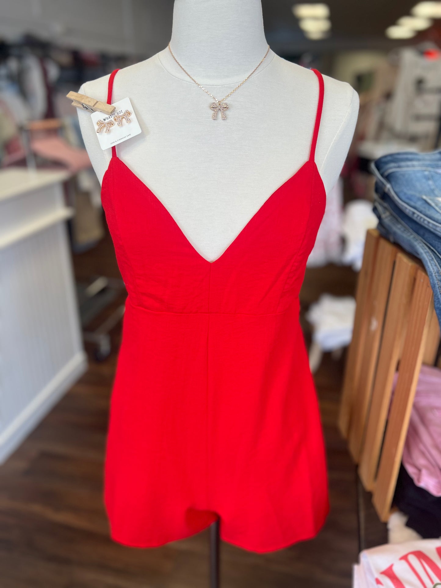 Red Vneck Romper