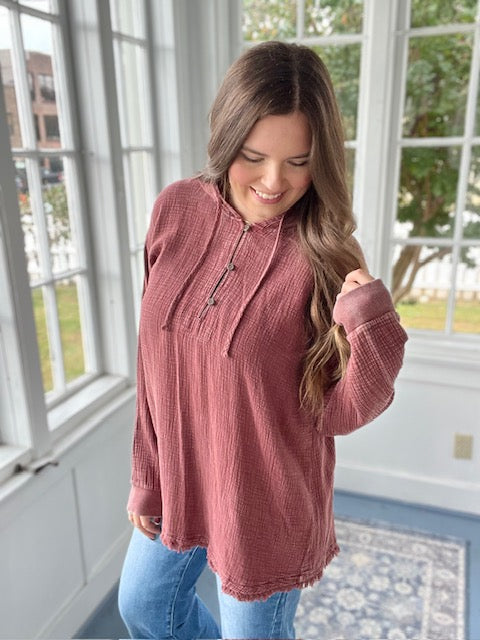 Gauze Hooded Top