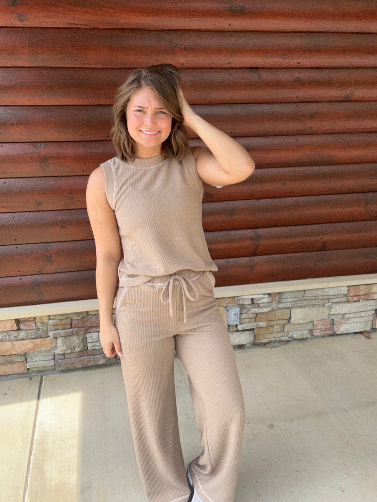Ribbed Button Detail Lounge Set