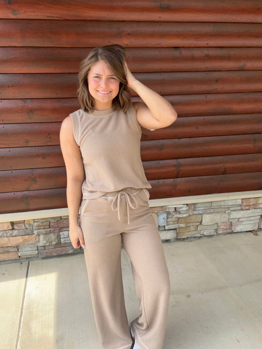 Ribbed Button Detail Lounge Set
