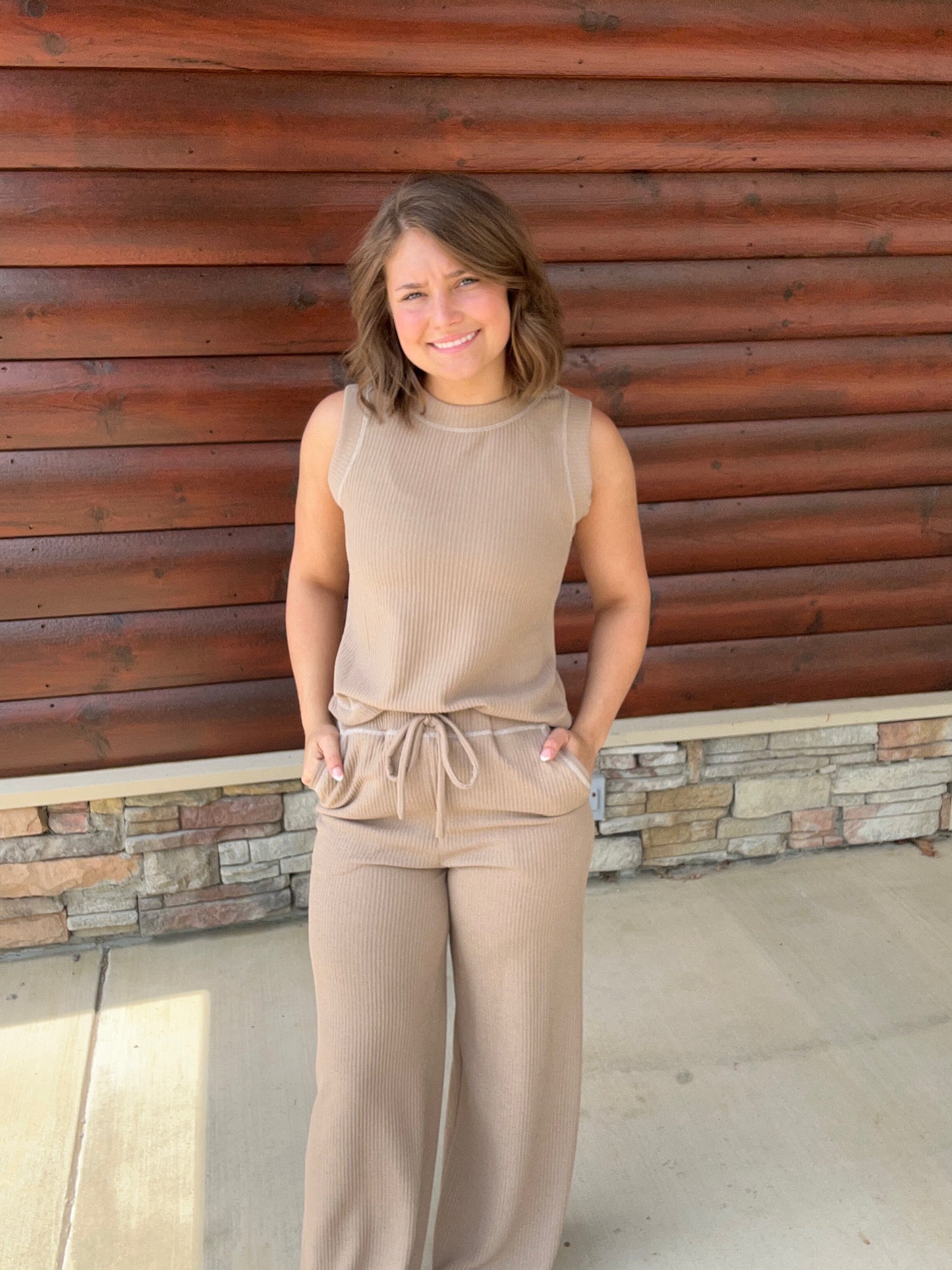 Ribbed Button Detail Lounge Set