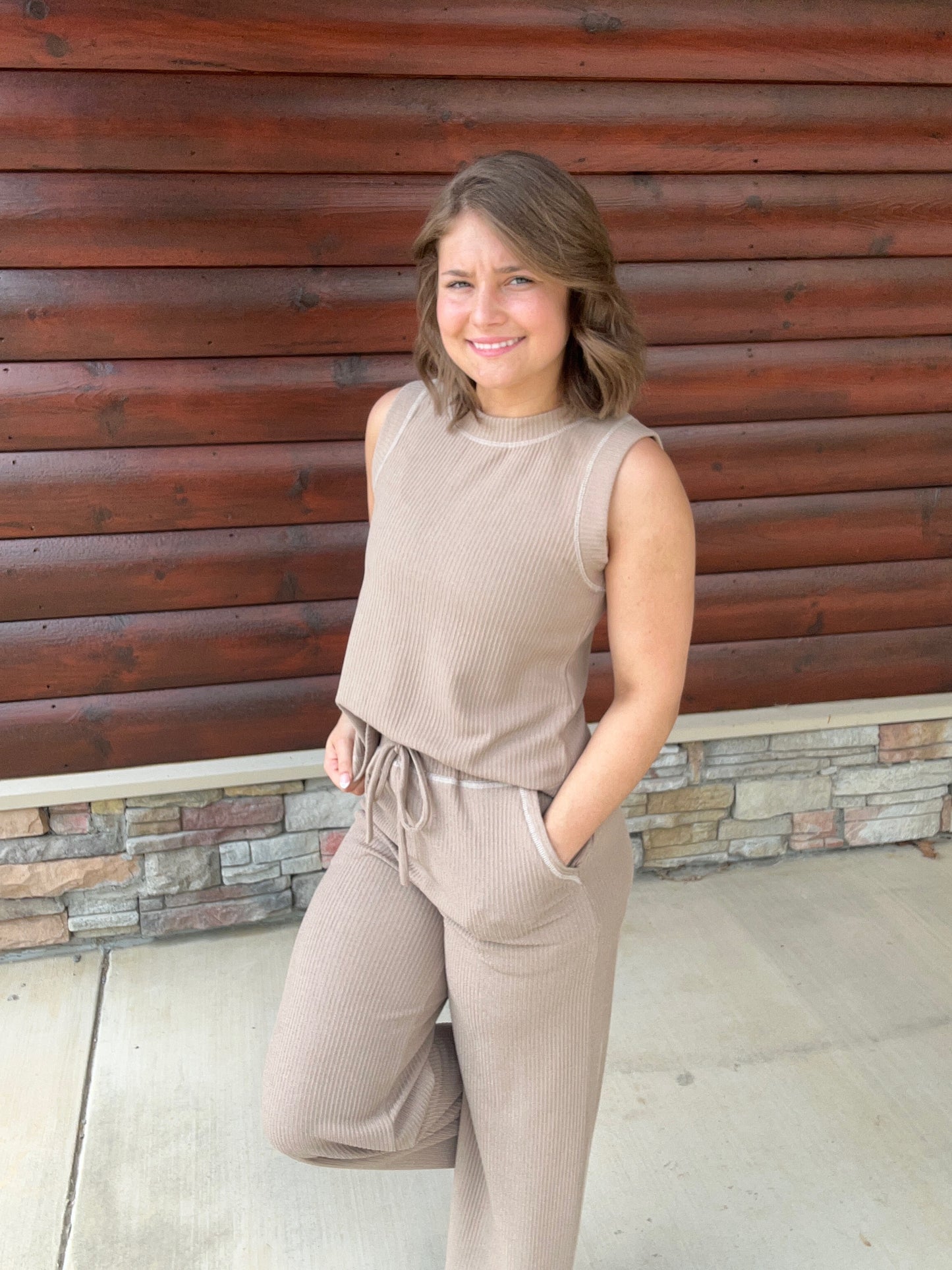 Ribbed Button Detail Lounge Set