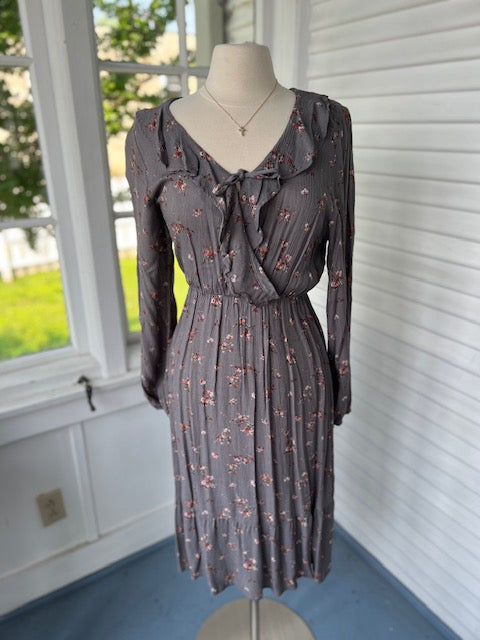Gray Floral Print Dress