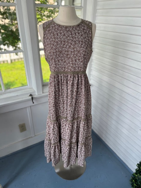 Sleeveless Floral Brown Maxi Dress