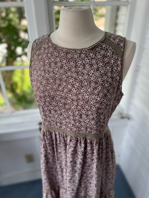 Sleeveless Floral Brown Maxi Dress