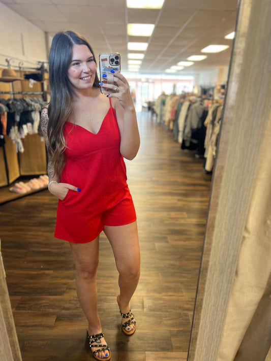 Red Vneck Romper