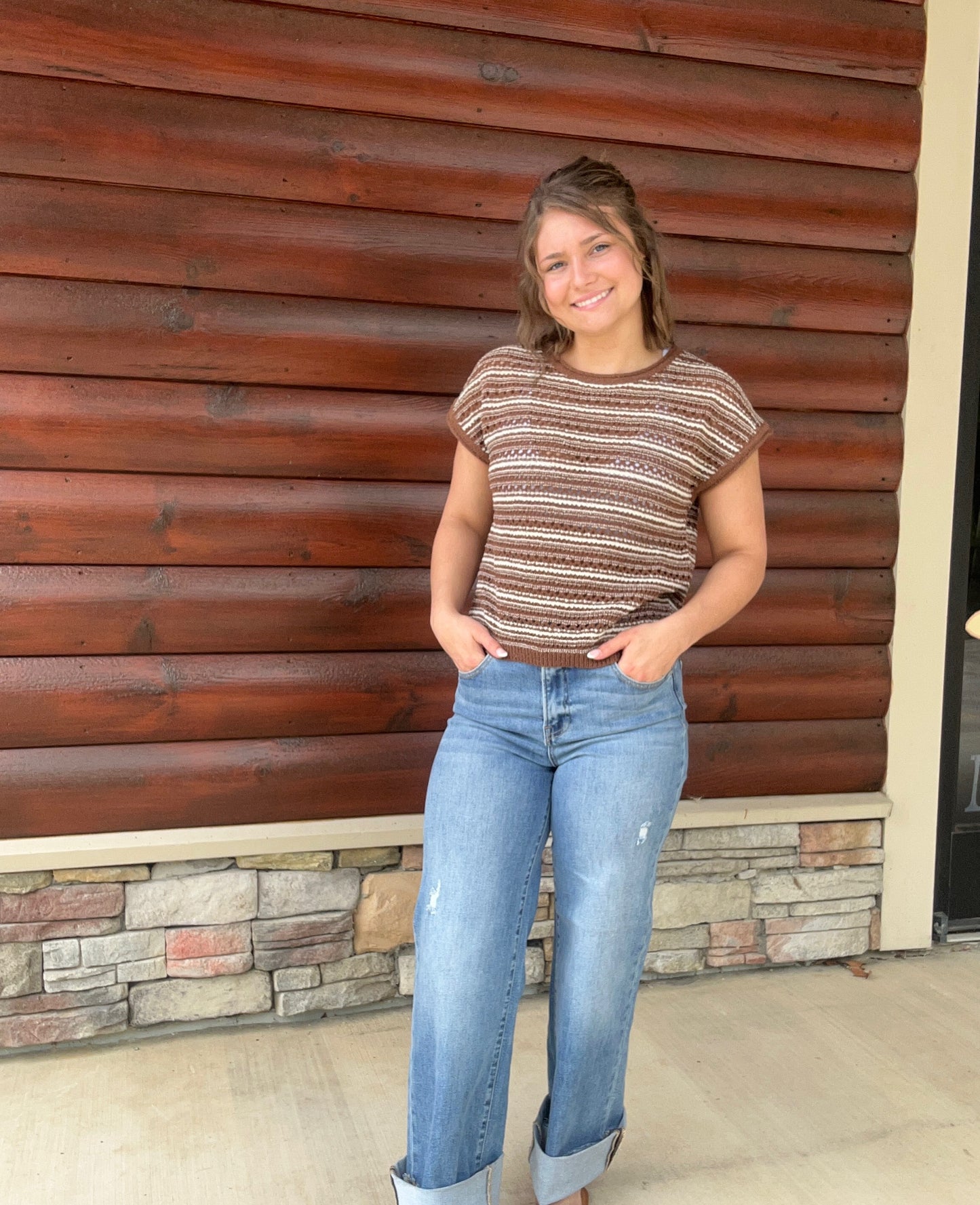 Multi Stripe Drop Shoulder SS Sweater