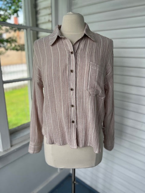 Stripe Gauze Button Top