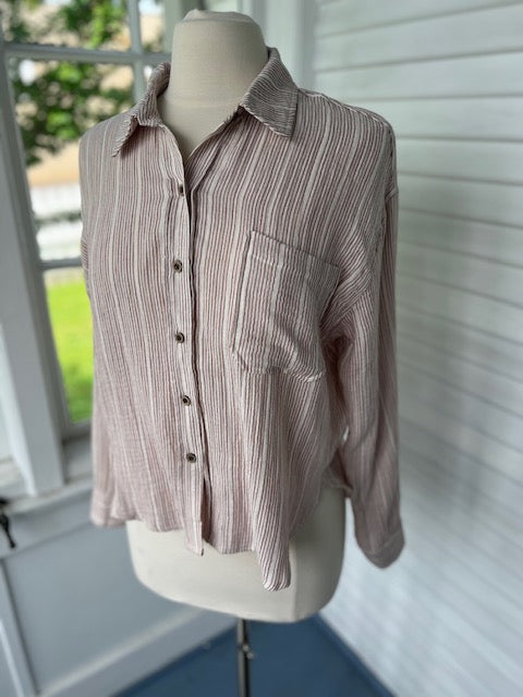 Stripe Gauze Button Top