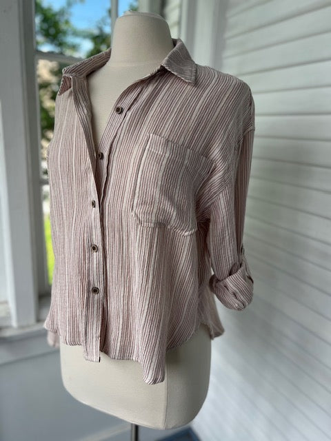 Stripe Gauze Button Top
