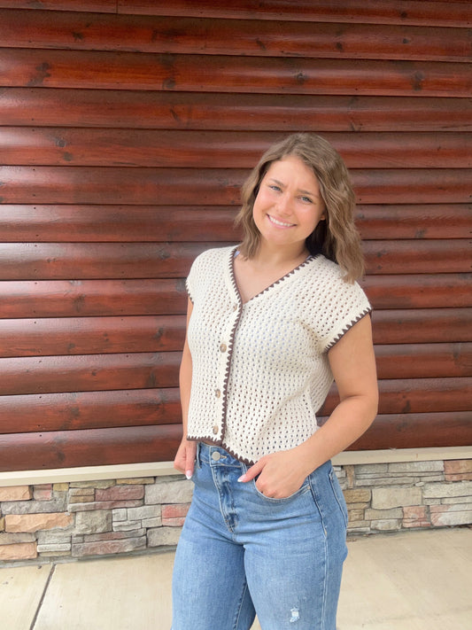 Contrast Stitch Crochet SS Cardigan