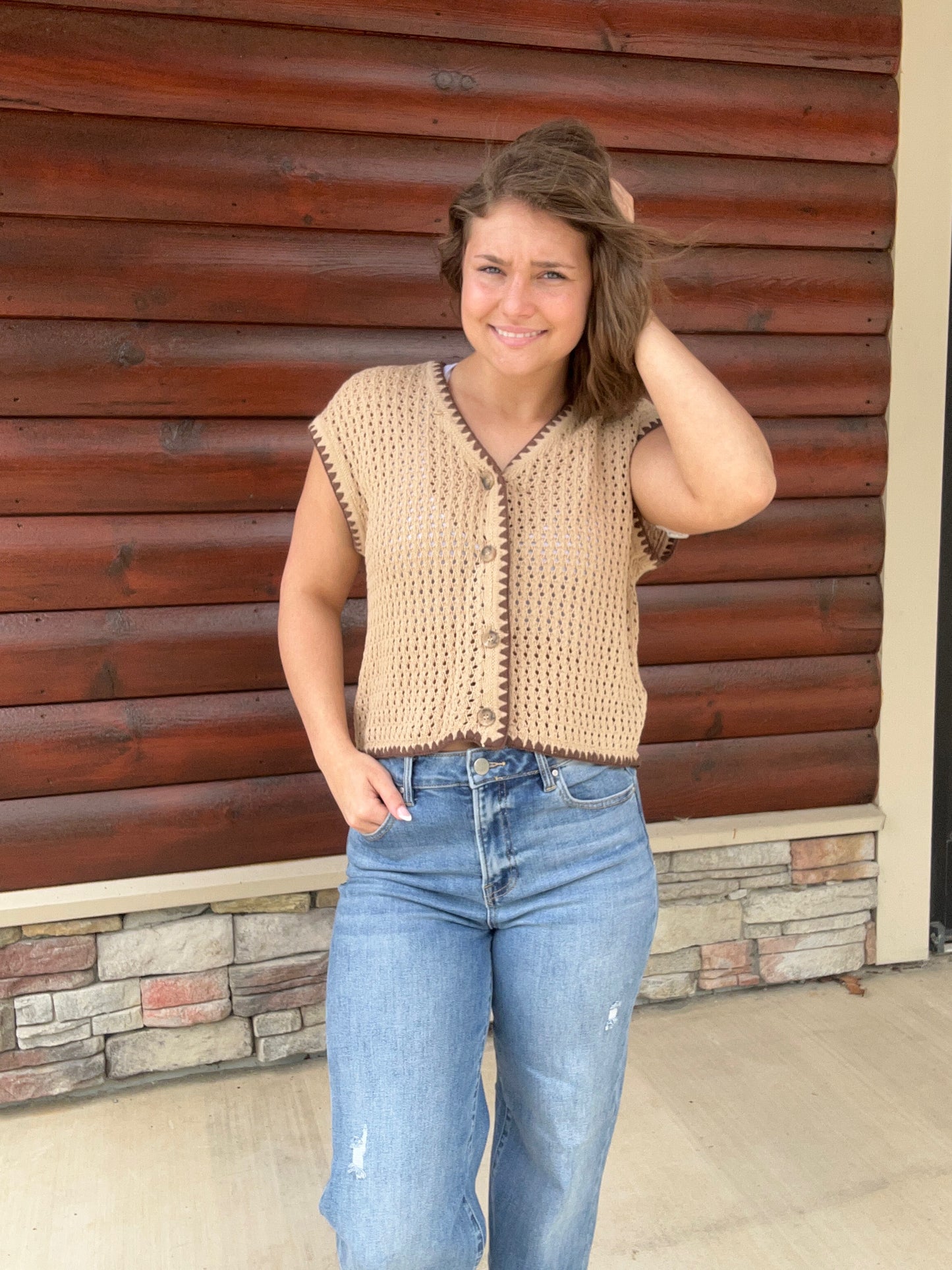 Contrast Stitch Crochet SS Cardigan