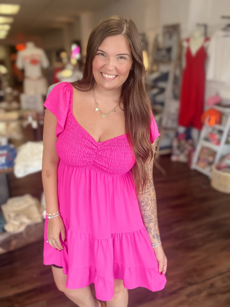 Smocked Flutter Sleeve Dress