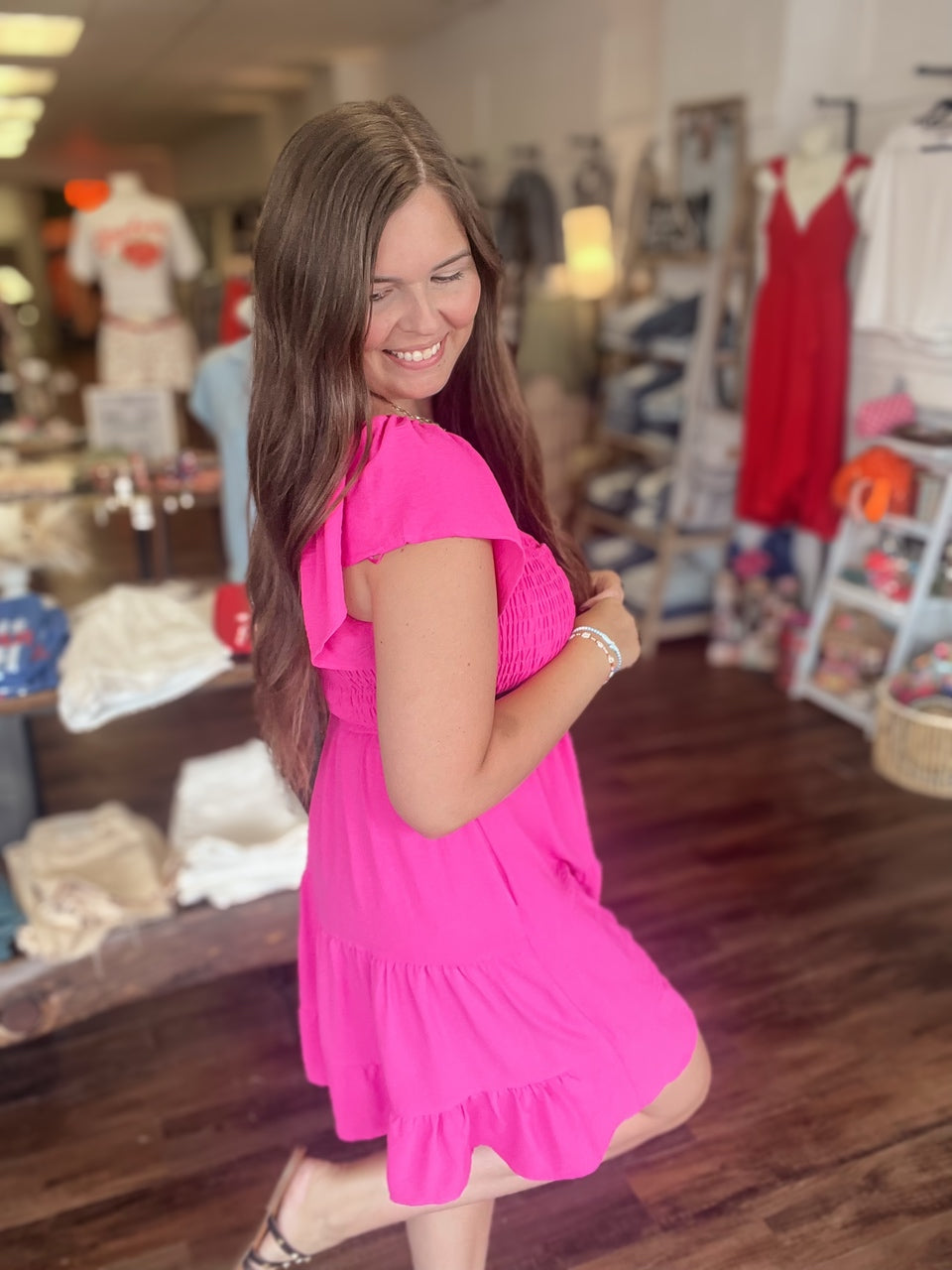 Smocked Flutter Sleeve Dress