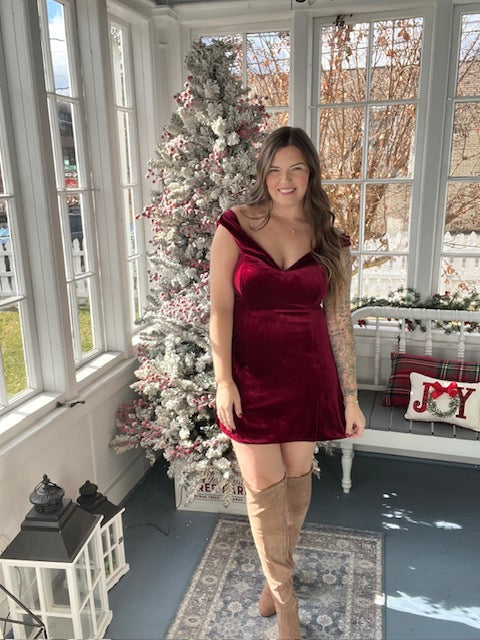 Maroon Velvet Mini Dress