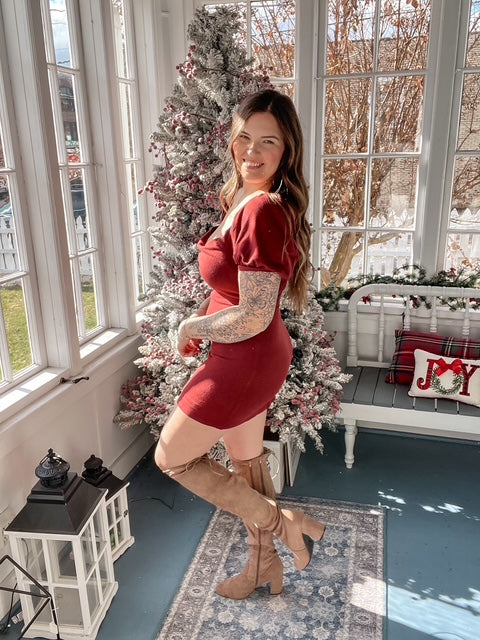 Short Sleeve Maroon Dress