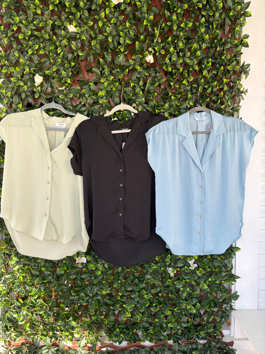 SS Button Down Lapel Blouse