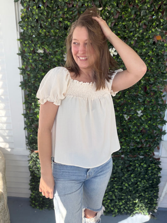 Textured Cream Puff Sleeve Blouse