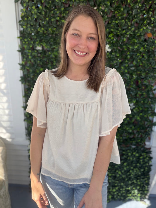 Cream Ruffle Sleeve Blouse