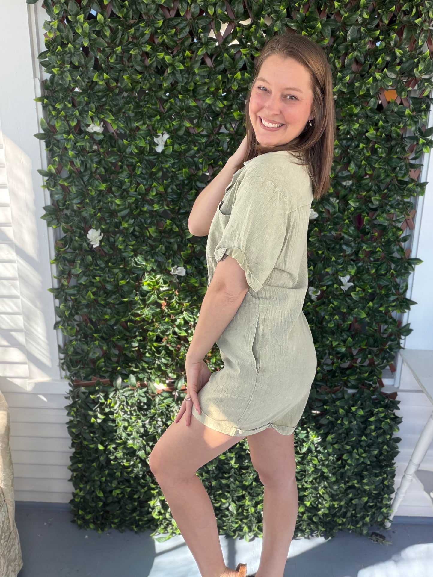 Olive Linen Romper