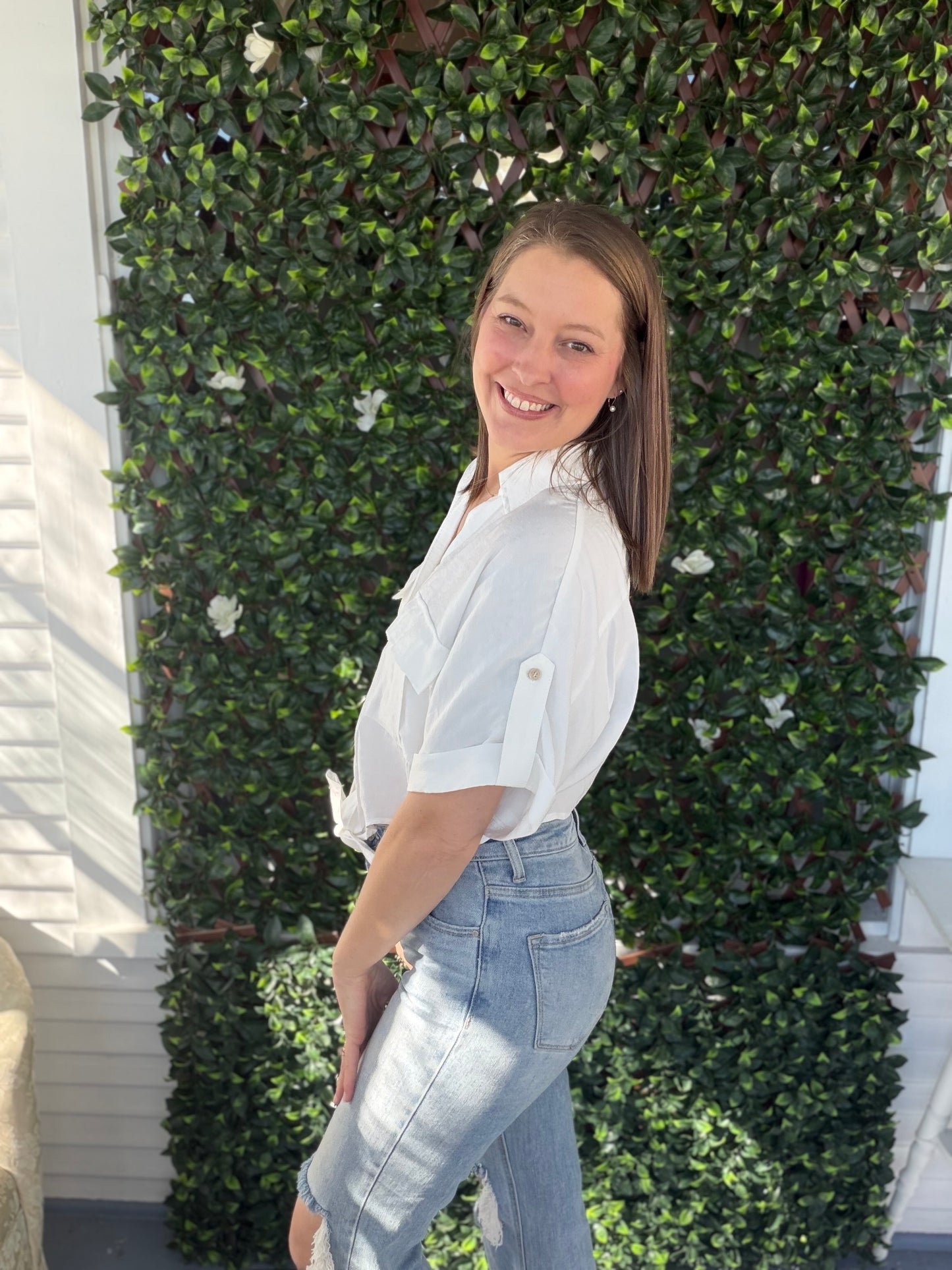 Button Down Tie Front Top