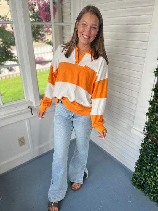 Orange & White Stripe Polo Shirt