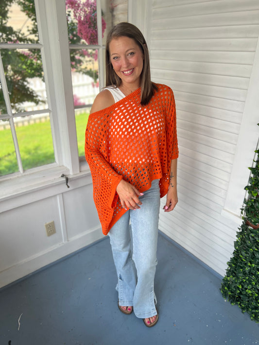 Open-Crochet Dolman Top