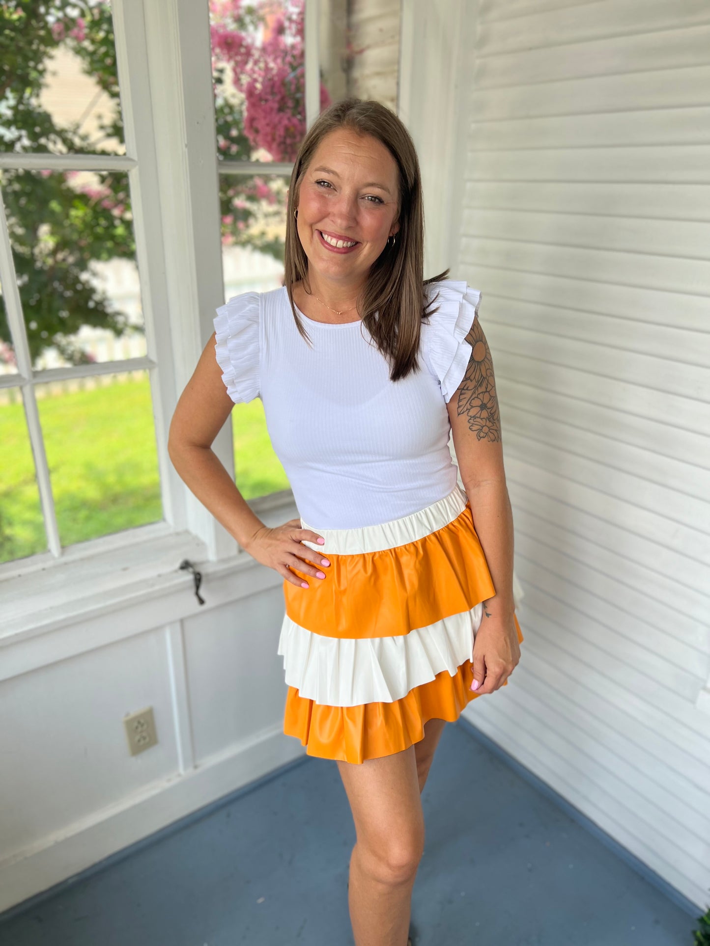 Ruffle Leather Skort