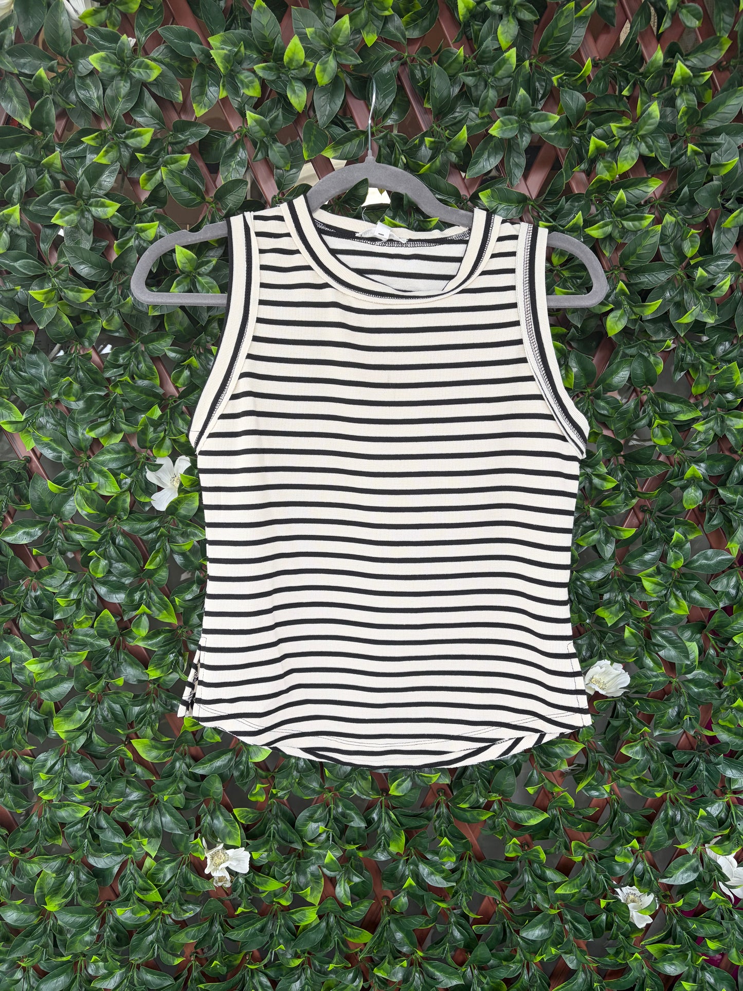Black/Cream Striped Sleeveless Top