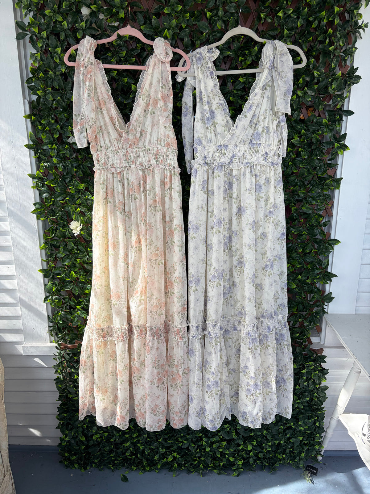 Things To Ruffle Tie Shoulder Ruffle Floral Maxi Dress – All Things New Boutique