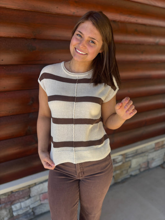 Stripe Front Seam SS Sweater Top