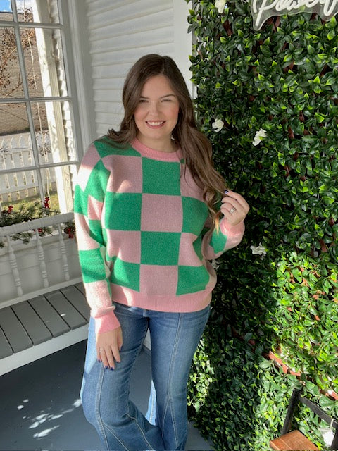 Pink/Green Checkered Sweater
