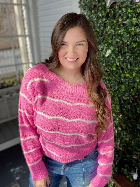 Pink/White Striped Sweater