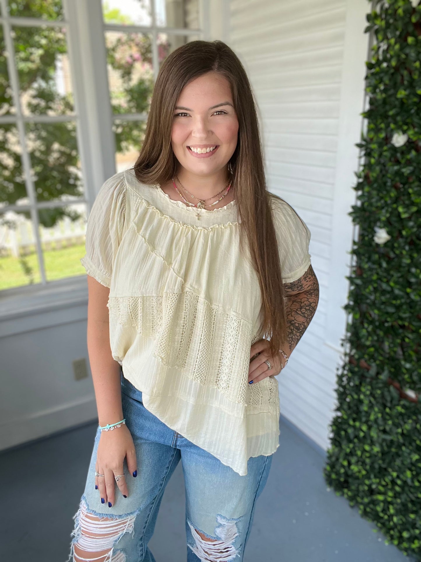 Crochet Detail Flowy Top