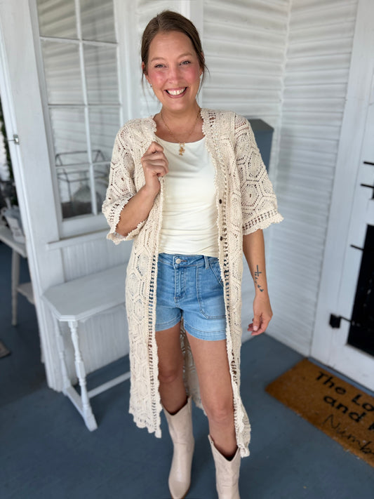Tan Crochet Duster