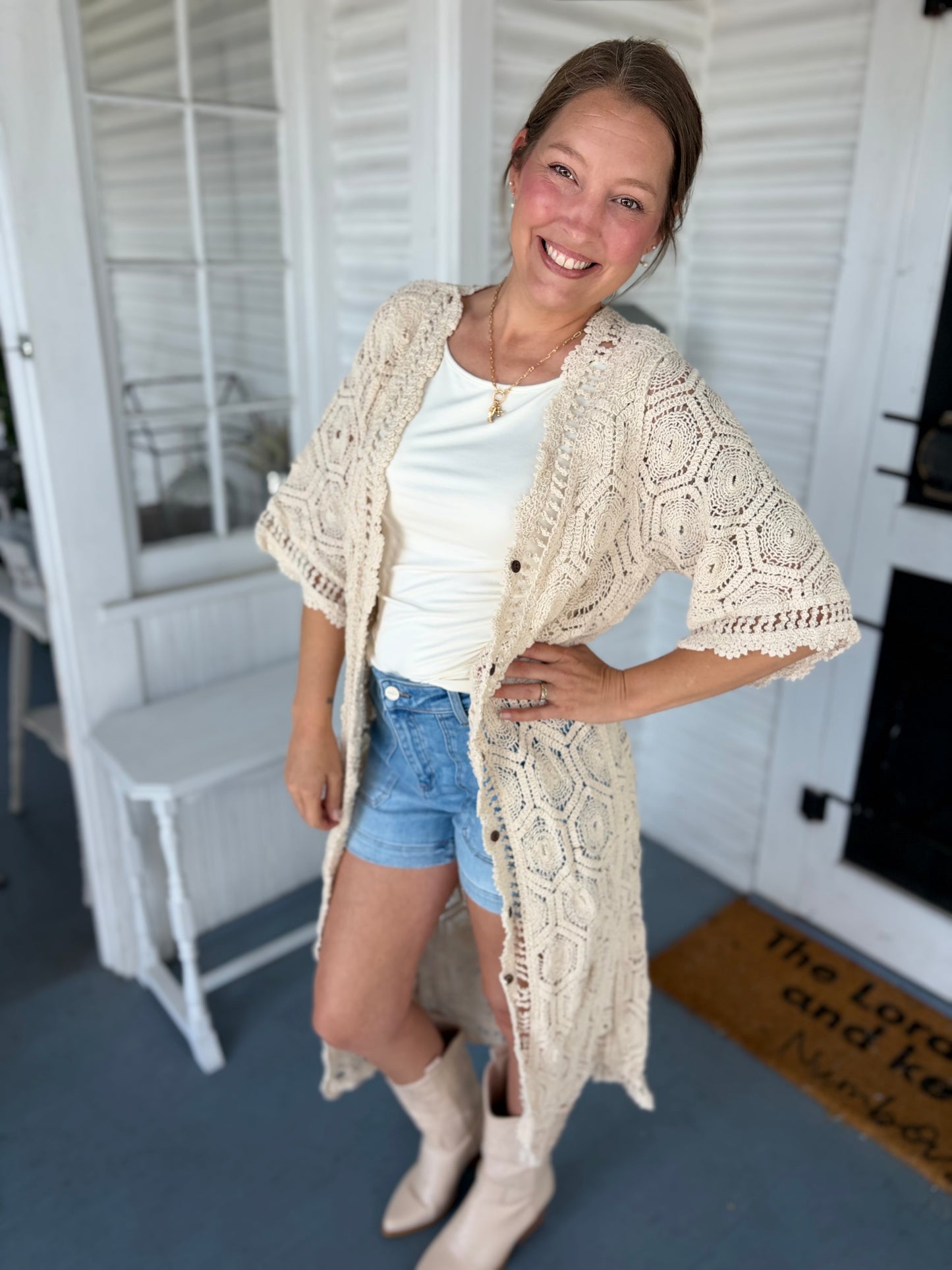 Tan Crochet Duster