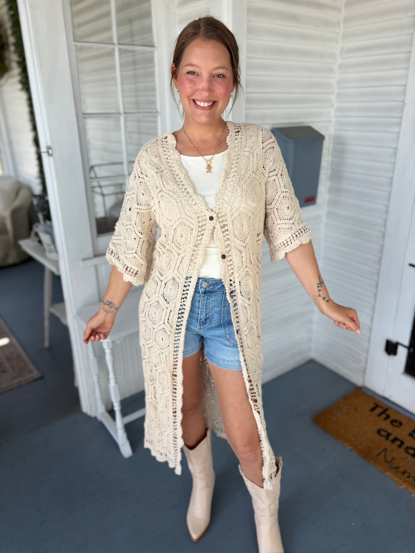 Tan Crochet Duster
