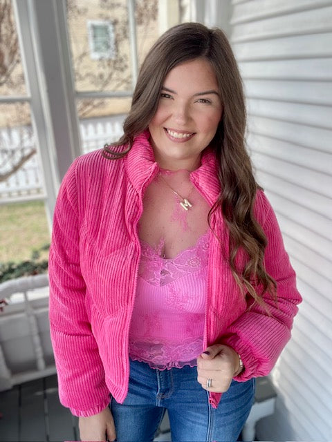 Pink Corded Puffer Jacket