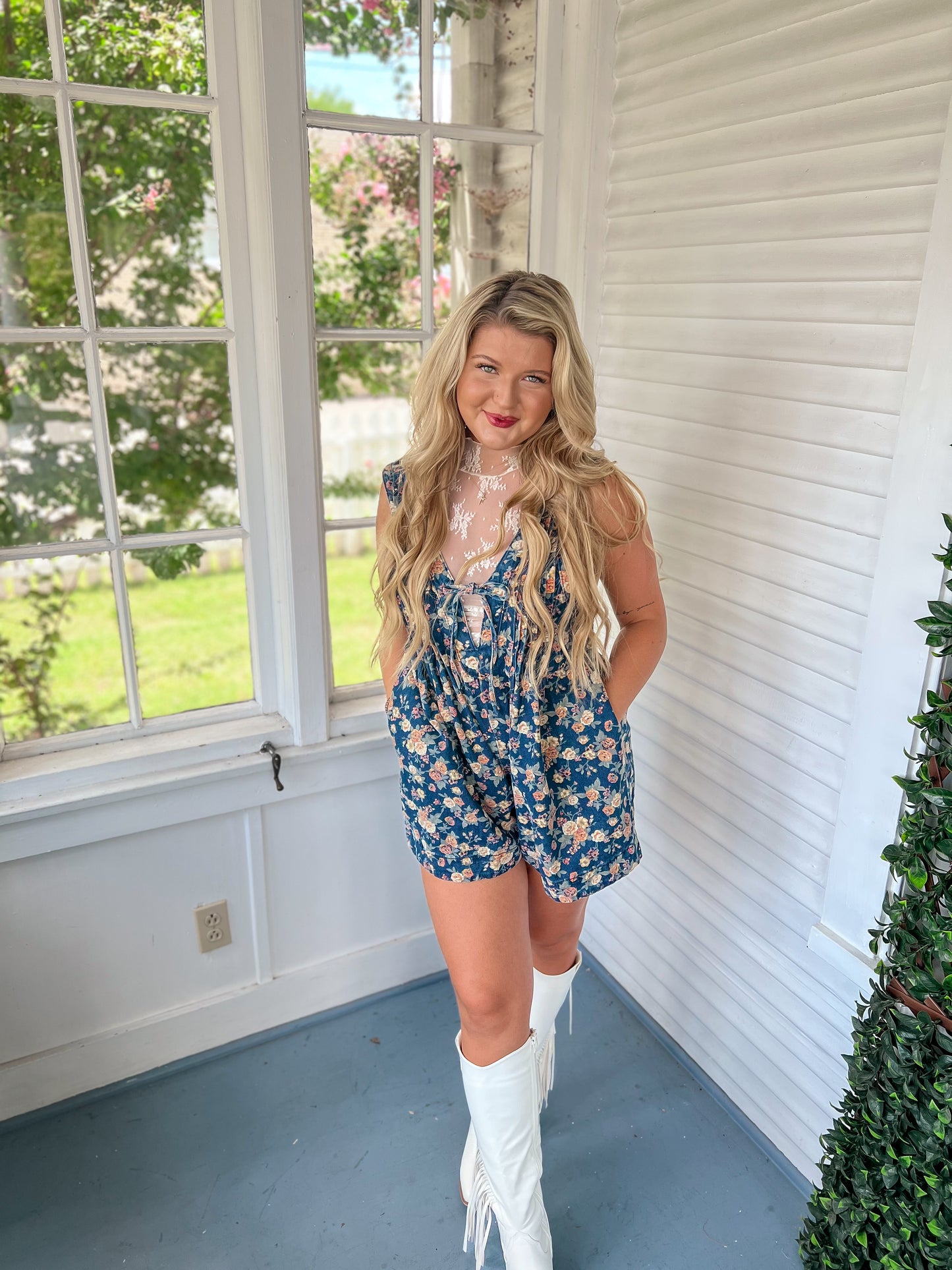 Floral Denim Romper