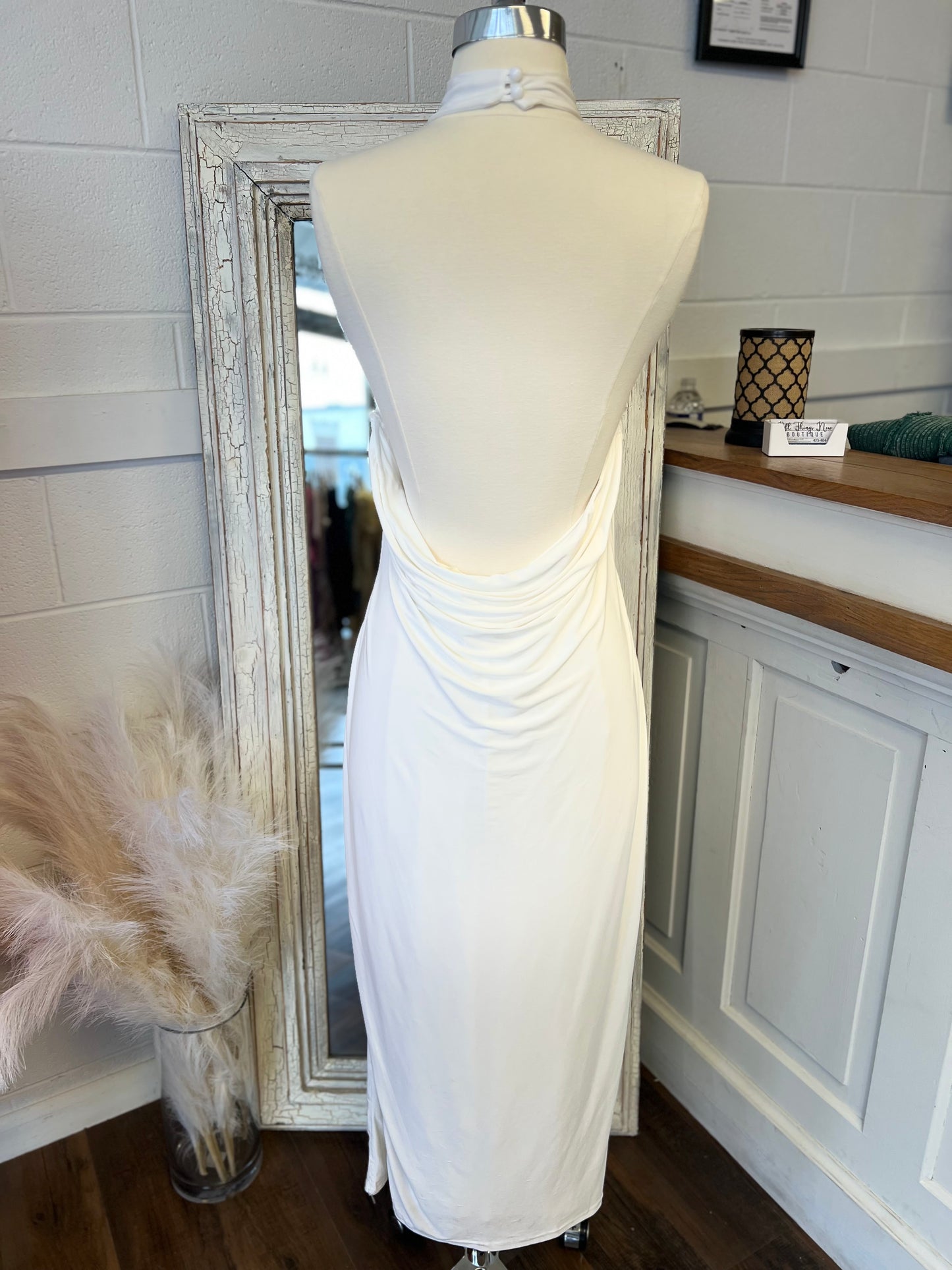 White Halter Maxi Dress