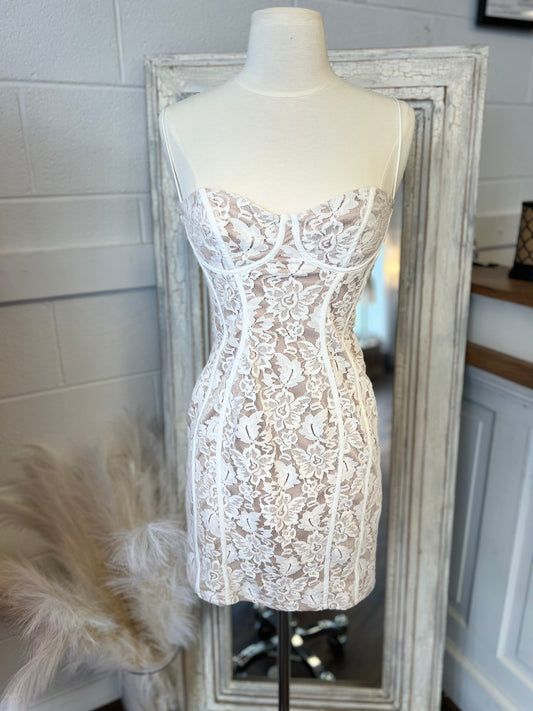 White/Nude Underlay Lace Dress