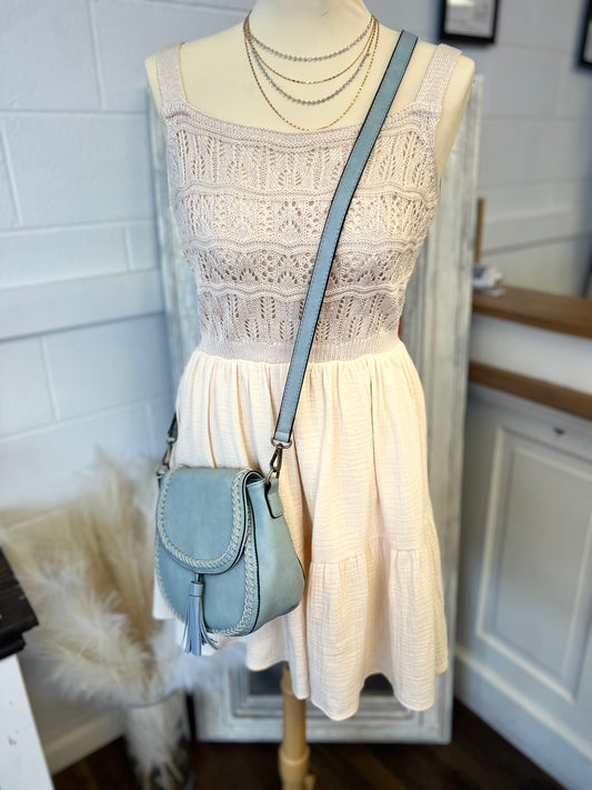 A8-Beige Crochet/Muslin Dress