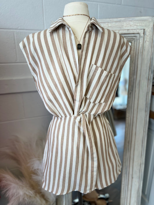 Beige & White Striped Romper
