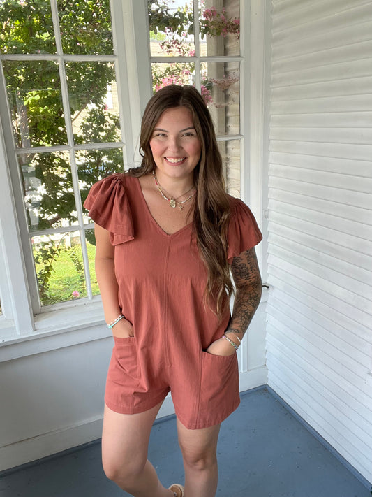 A19-Rust Ruffle Sleeve Romper