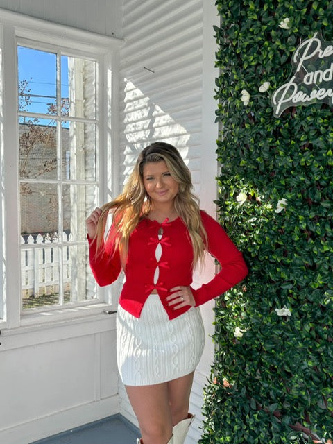 Long Sleeve Bow Detail Ribbed Sweater