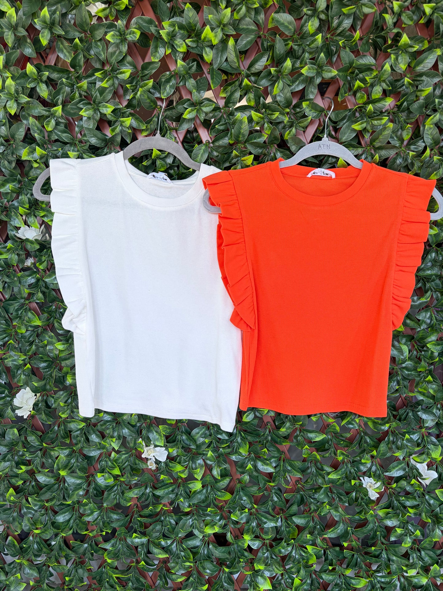 Ribbed Ruffle Cap Sleeve Top