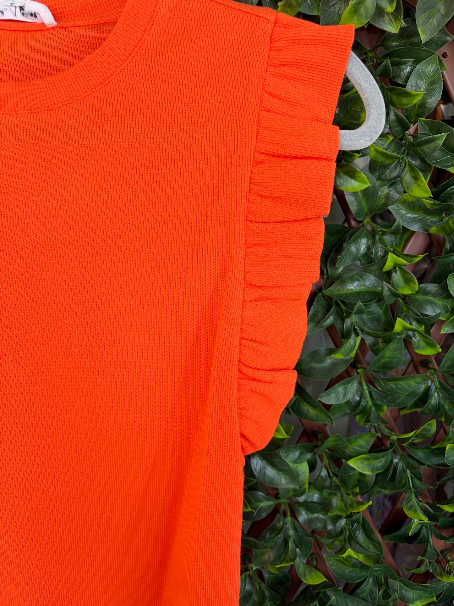 Ribbed Ruffle Cap Sleeve Top