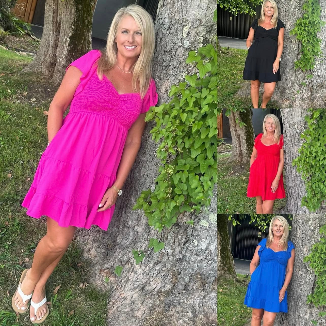 Smocked Flutter Sleeve Dress