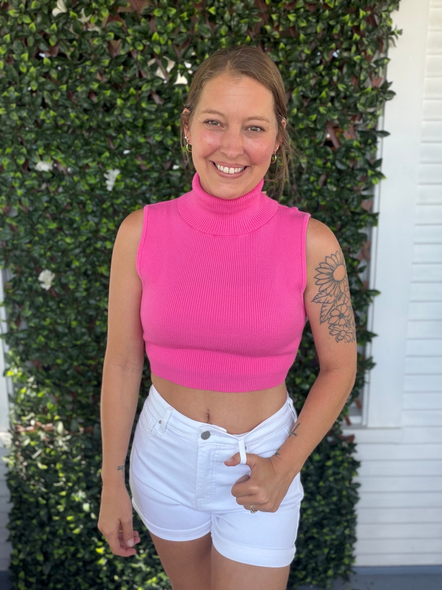 Pink Sleeveless Turtleneck Top